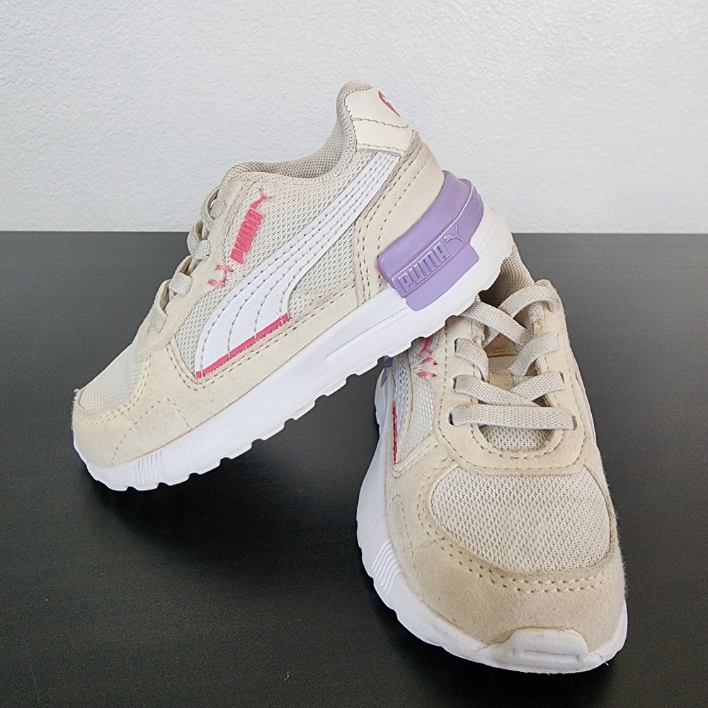 PUMA Kids Beige & Pink Athletic Sneakers with Lavender Accent size 6C